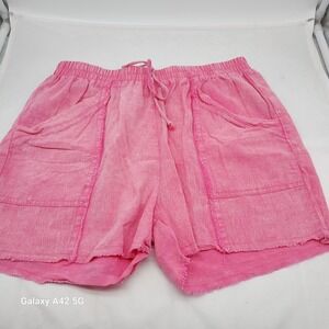 Umgee Pink Mineral Wash Drawstring Shorts Raw Hem Boho M6059‎ Womens Medium